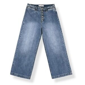 KanCan Jeans Women 7/27 (ACTUAL 28x25.5) Blue Exposed Button Mia Grace Wide Leg